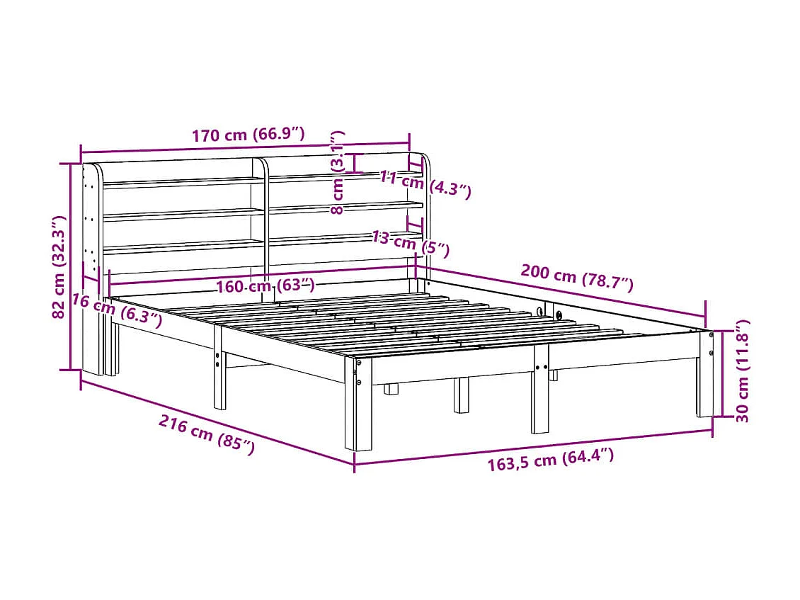 Letto per adulti | Letto matrimoniale | Giroletto con Testiera senza Materasso Bianco 160x200 cm