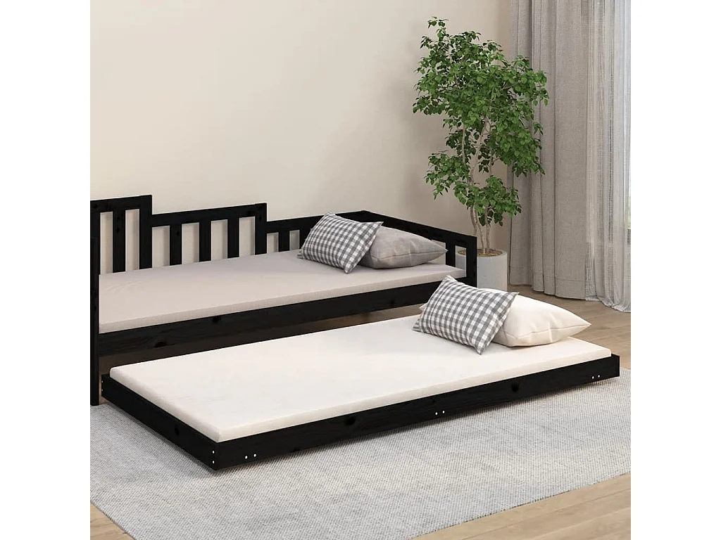 Lit simple | Lit adulte, enfant | Cadre de lit noir 100x200 cm bois massif de pin
