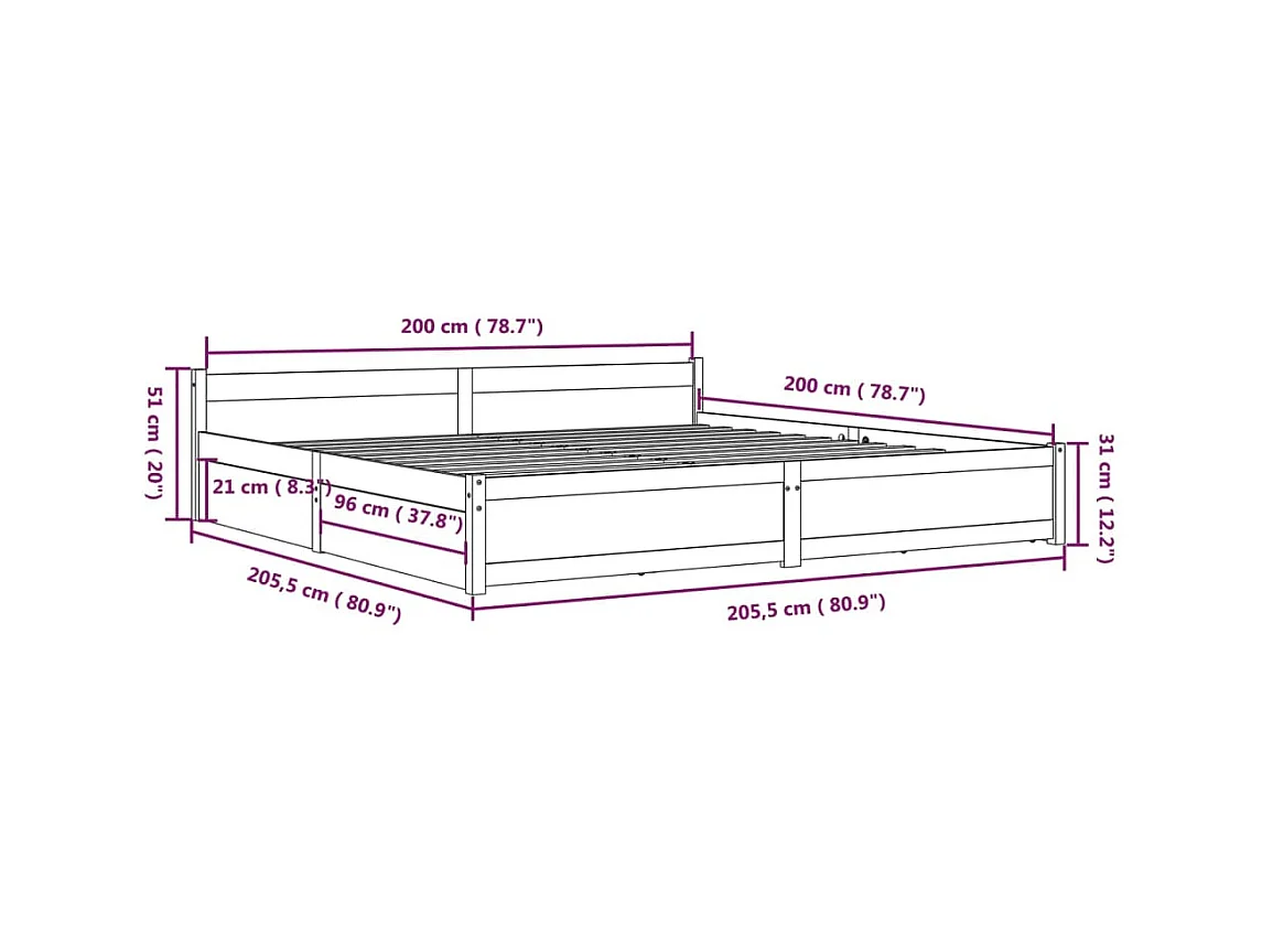 Lit double | Lit adulte | Cadre de lit avec tiroirs 200x200 cm