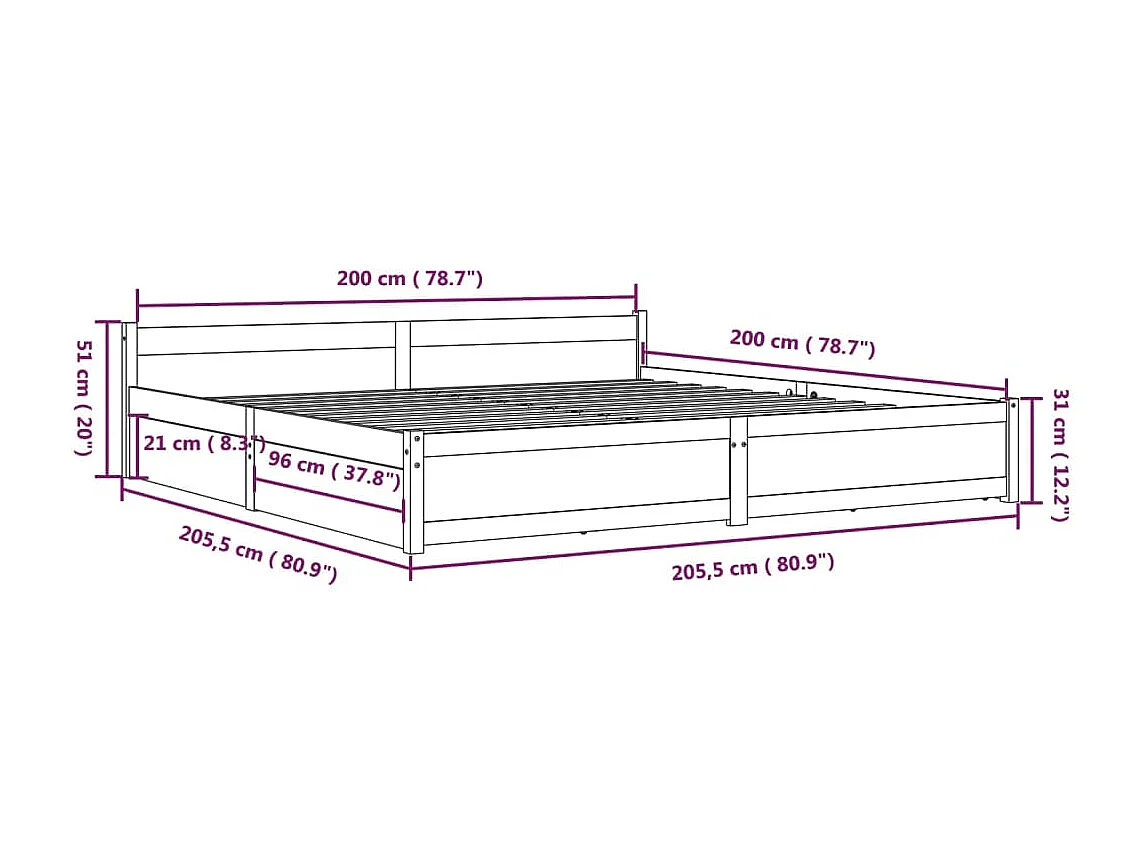 Lit double | Lit adulte | Cadre de lit avec tiroirs 200x200 cm