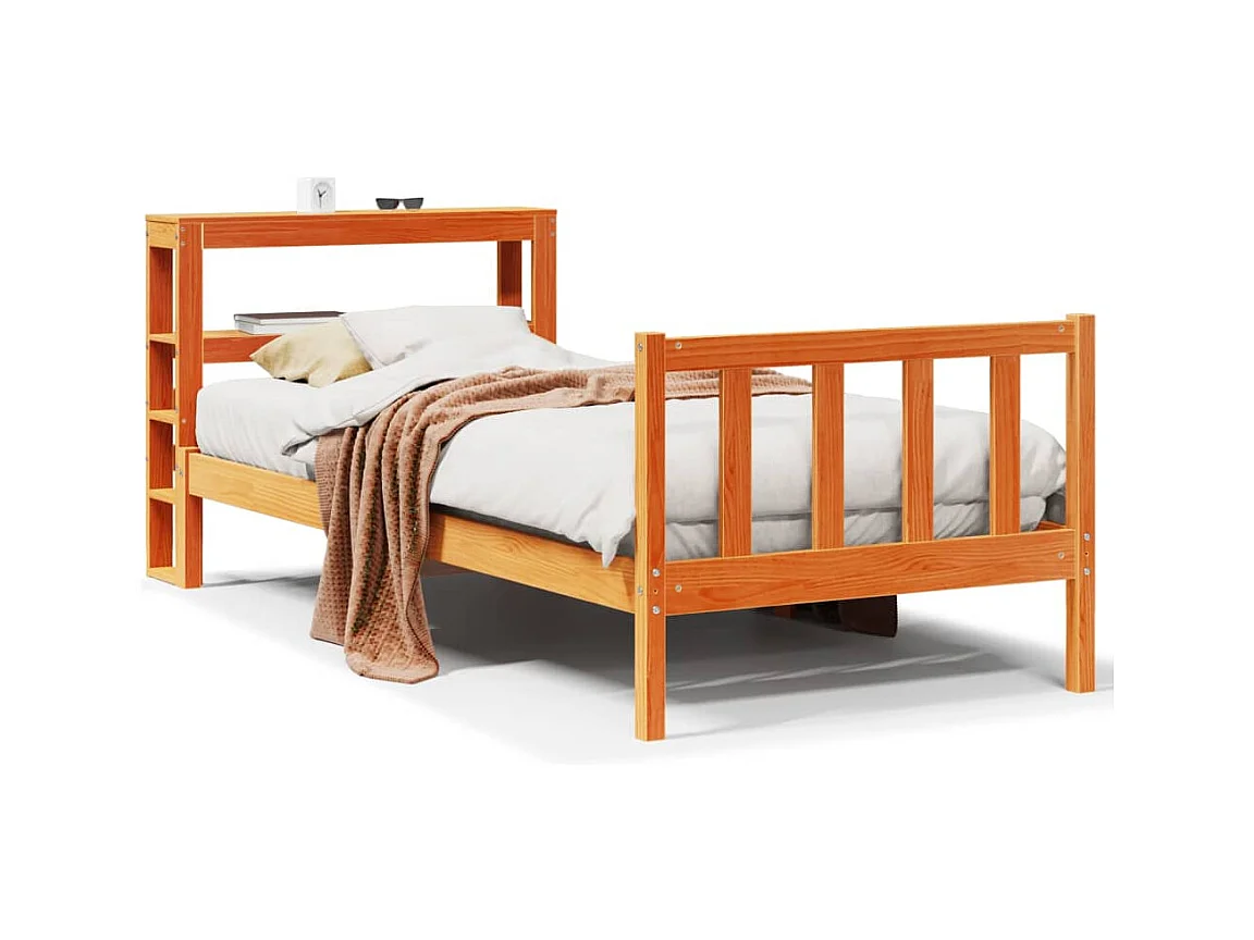 Letto per adulti | Letto singolo | Giroletto con Testiera Marrone Cera 100x200 cm Massello Pino