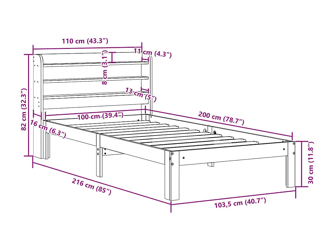 Lit simple | Lit adulte, enfant | Cadre de lit cire marron 100x200cm bois pin massif