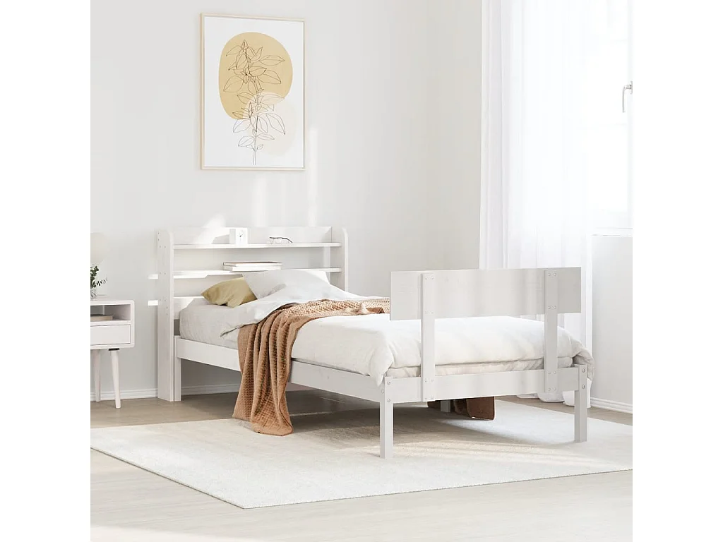 Lit simple | Lit adulte, enfant | Cadre de lit blanc 90x200 cm bois de pin massif