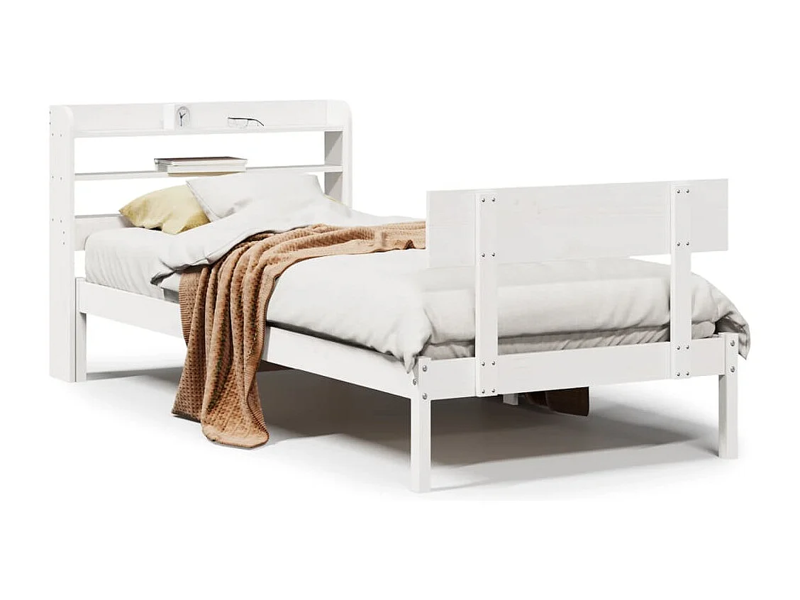 Lit simple | Lit adulte, enfant | Cadre de lit blanc 90x200 cm bois de pin massif