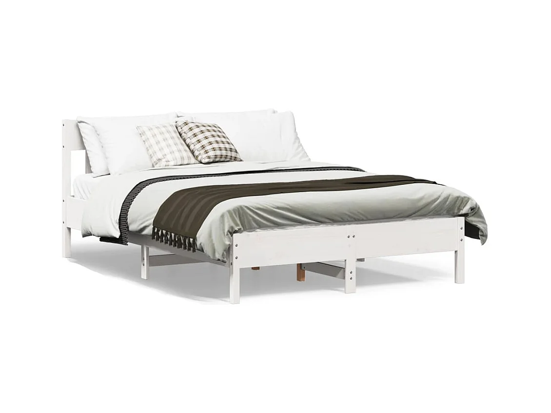 Lit double | Lit adulte | Cadre de lit blanc 140x200 cm bois de pin massif