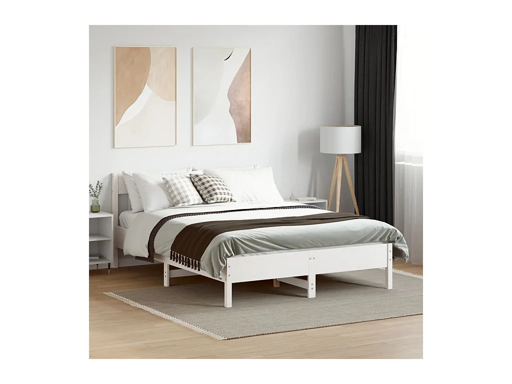 Lit double | Lit adulte | Cadre de lit blanc 140x200 cm bois de pin massif