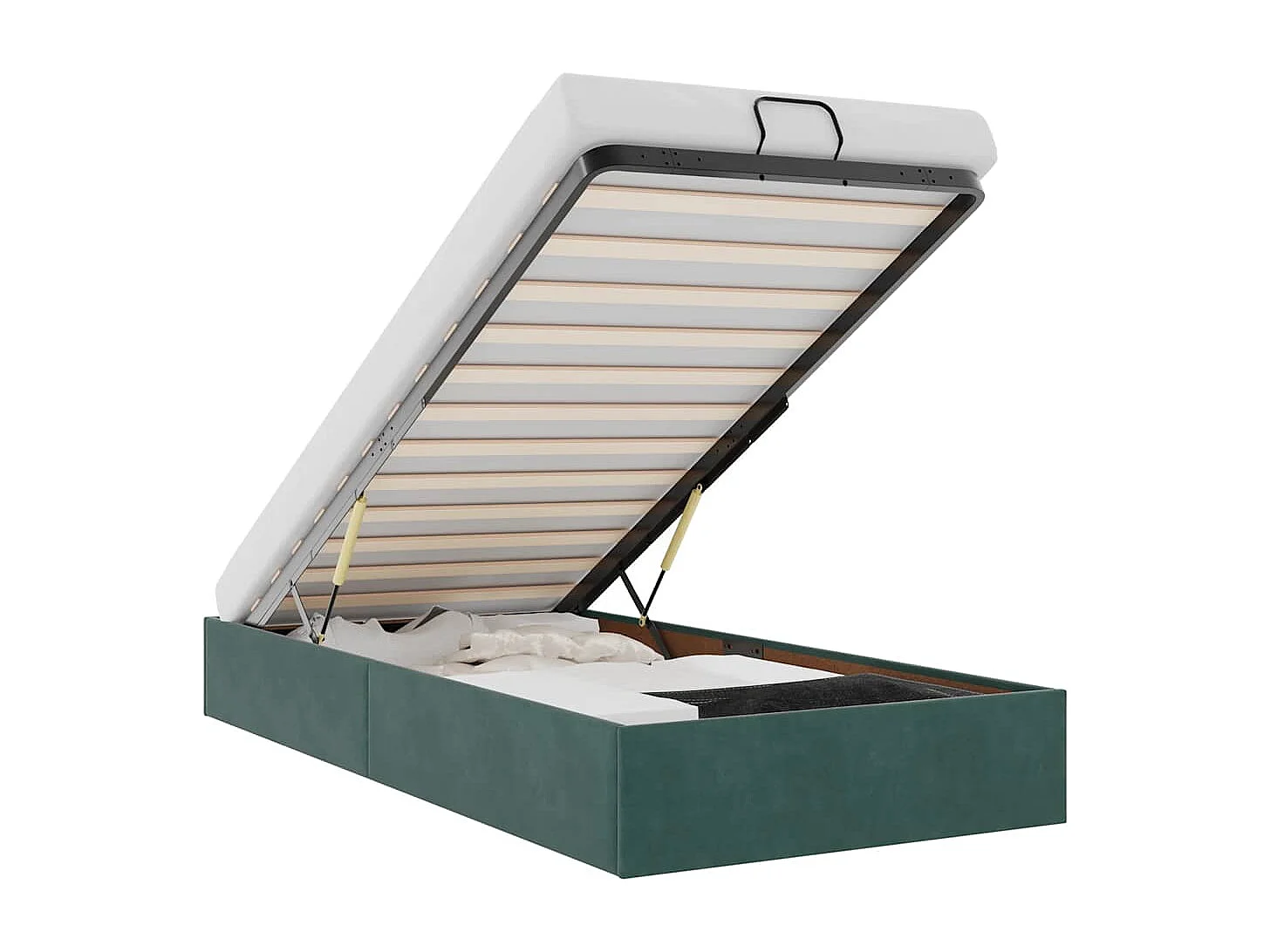 Lit simple | Lit adulte, enfant | Cadre de lit ottoman vert foncé 90x200 cm velours