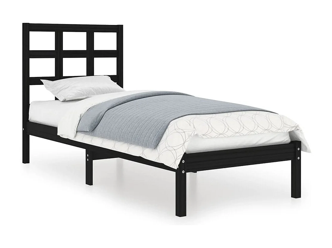 Lit simple | Lit adulte, enfant | Cadre de lit noir 75x190 cm bois massif