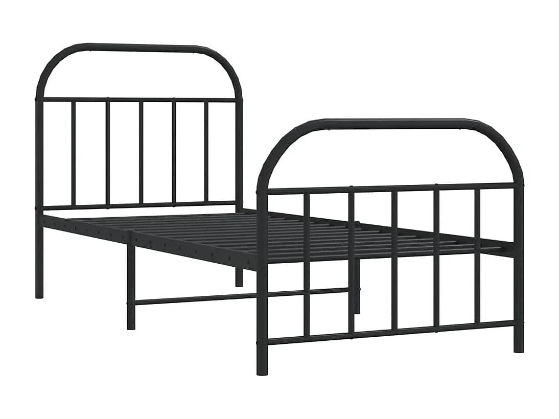 Lit simple | Lit adulte, enfant | Cadre de lit métal avec pied de lit noir 90x190 cm