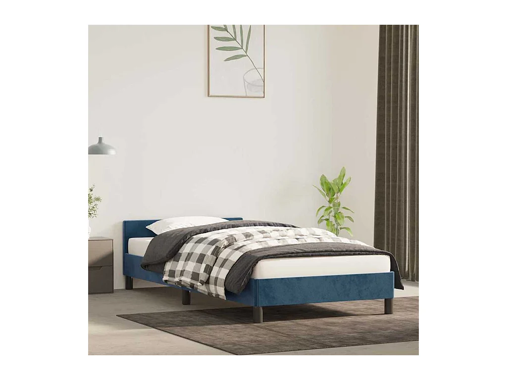 Lit simple | Lit adulte, enfant | Cadre de lit bleu foncé 80x200 cm velours