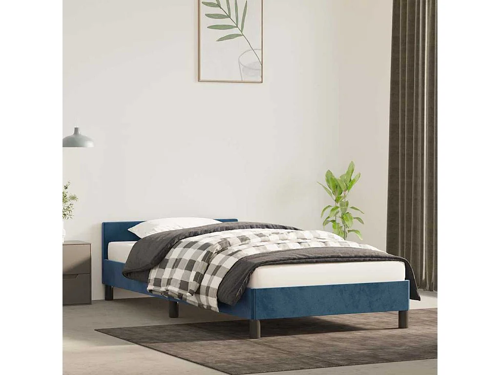 Lit simple | Lit adulte, enfant | Cadre de lit bleu foncé 80x200 cm velours