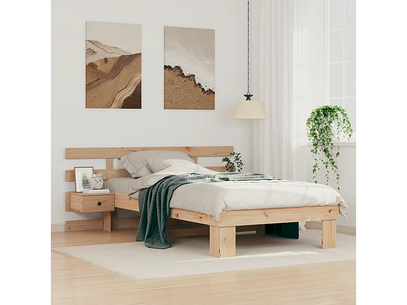 Lit simple | Lit adulte, enfant | Cadre de lit avec tiroir Marron 75x190 cm Bois massif en pin