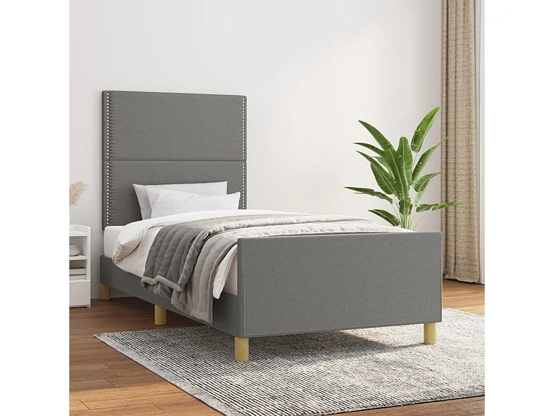 Lit simple | Lit adulte, enfant | Cadre de lit gris foncé 90x190 cm tissu