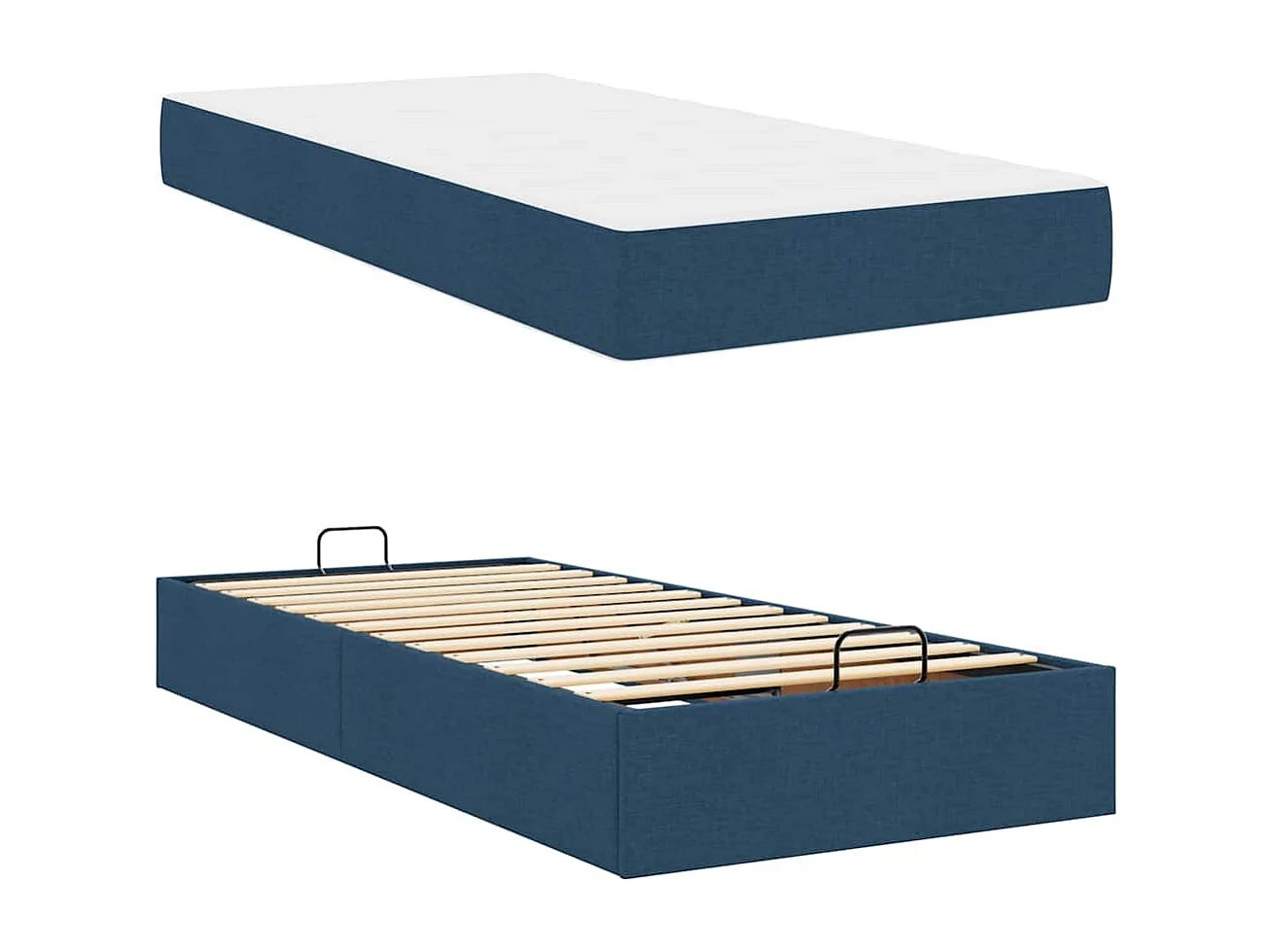 Lit simple | Lit adulte, enfant | Cadre de lit avec matelas Bleu 90x200 cm tissu
