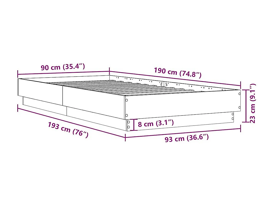 Lit simple | Lit adulte, enfant | Cadre de lit sonoma gris 90x190 cm