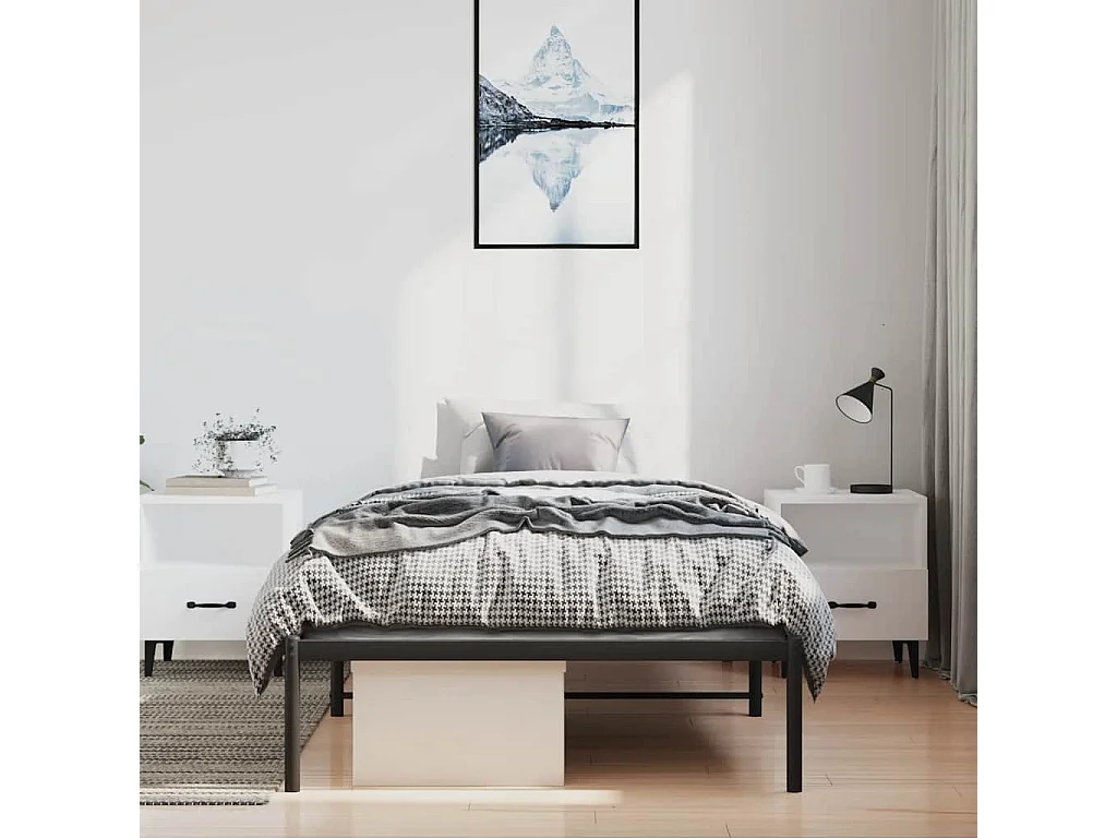 Lit simple | Lit adulte, enfant | Cadre de lit métal noir 100x190 cm