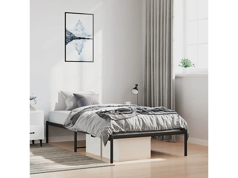 Lit simple | Lit adulte, enfant | Cadre de lit métal noir 100x190 cm