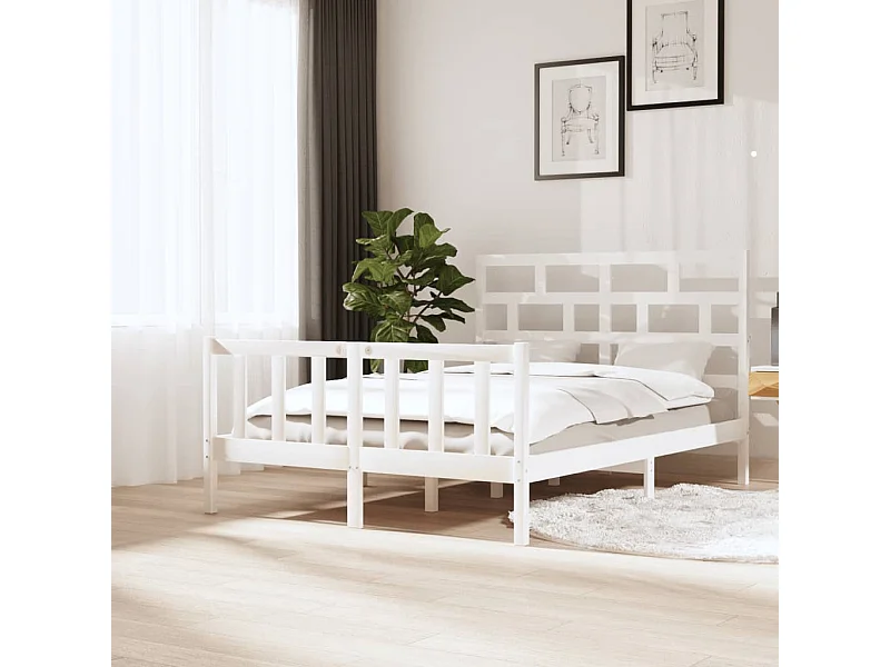 Lit double | Lit adulte | Cadre de lit blanc bois massif 140x200 cm