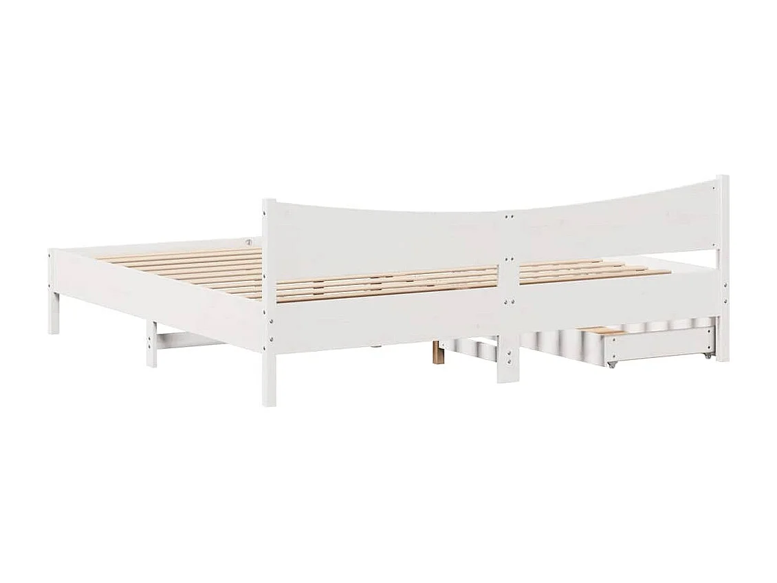 Letto per adulti | Letto matrimoniale | Giroletto con Cassetti Bianco 200x200 cm Legno Massello di Pino
