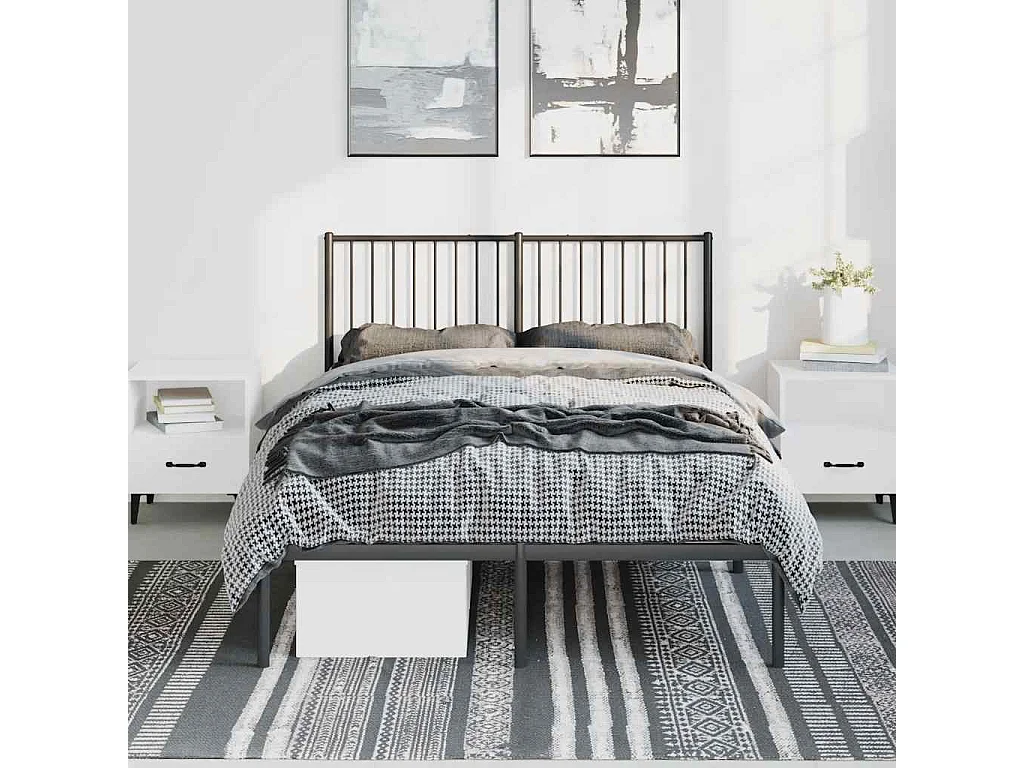 Lit double | Lit adulte | Cadre de lit métal avec tête de lit noir 135x190cm