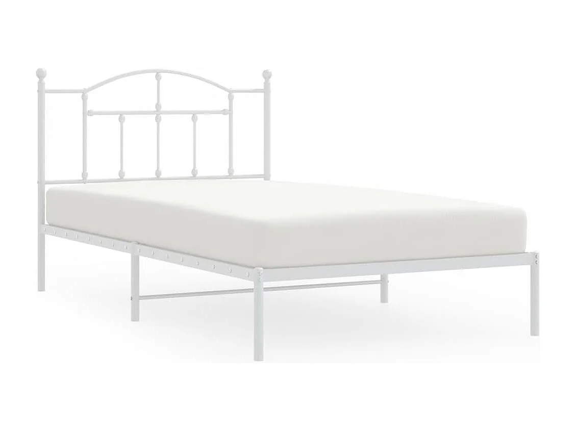 Lit simple | Lit adulte, enfant | Cadre de lit métal et tête de lit blanc 107x203 cm