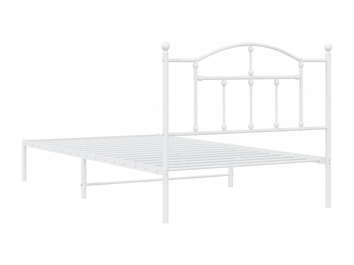 Lit simple | Lit adulte, enfant | Cadre de lit métal et tête de lit blanc 107x203 cm