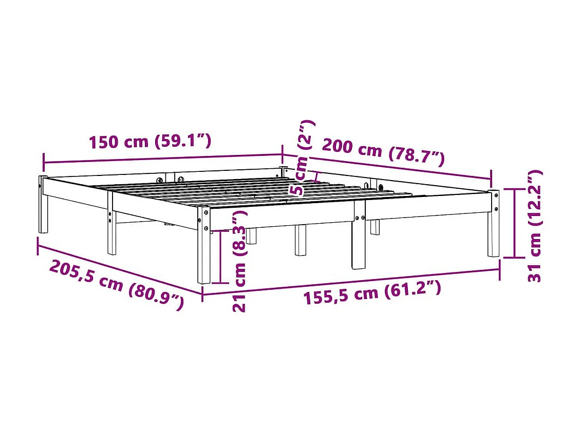 Lit double | Lit adulte | Cadre de lit cire marron 150x200cm bois pin massif