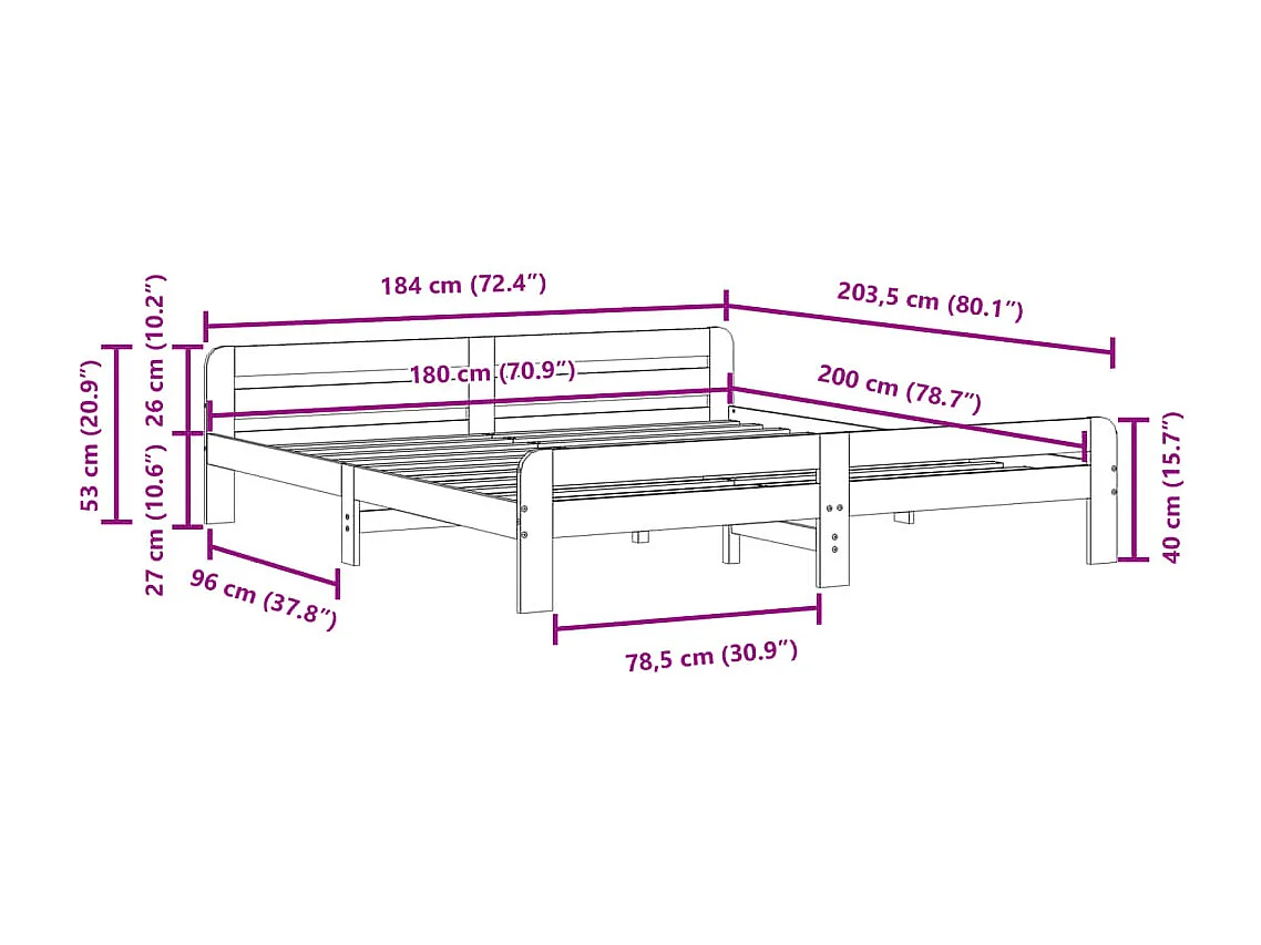 Lit double | Lit adulte | Cadre de lit blanc 180x200 cm bois massif de pin