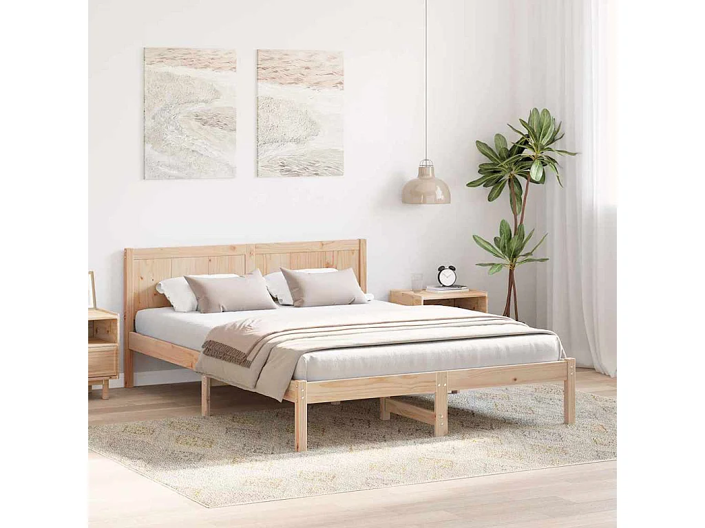 Lit double | Lit adulte | Cadre de lit Marron 150x200 cm Bois de pin massif