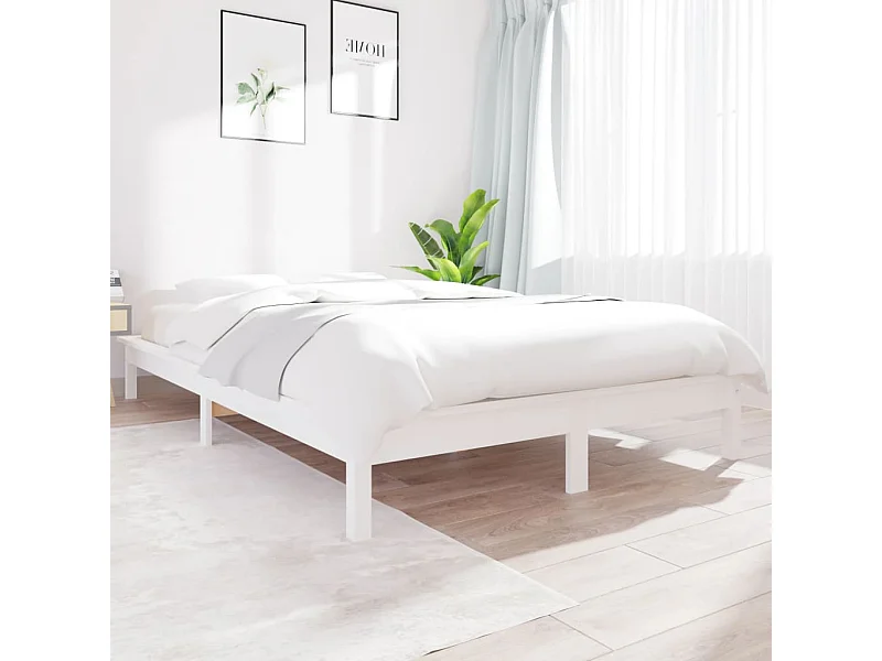 Lit double | Lit adulte | Cadre de lit blanc 140x190 cm bois de pin massif
