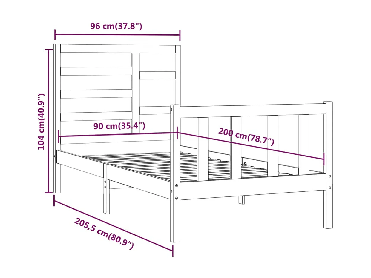 Lit simple | Lit adulte, enfant | Cadre de lit 90x200 cm bois de pin massif