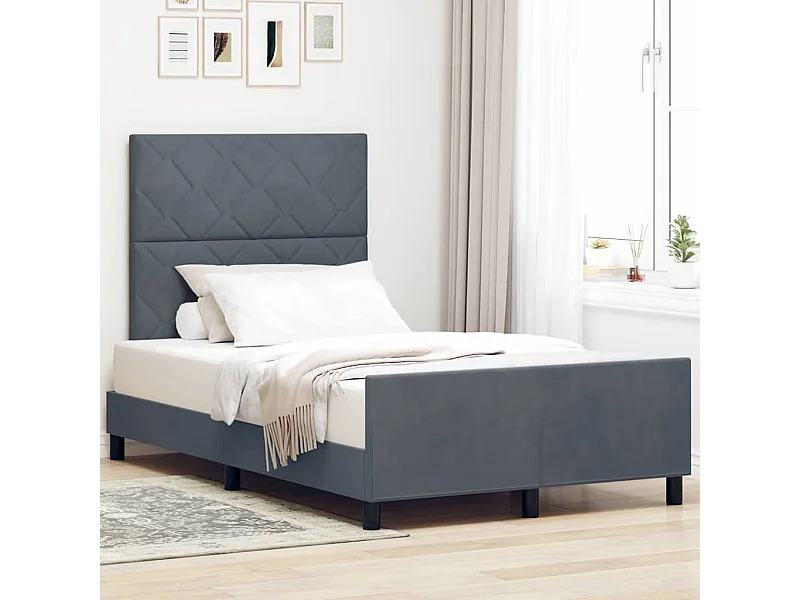 Lit simple | Lit adulte, enfant | Cadre de lit avec tête de lit Gris foncé 120x190 cm Velours