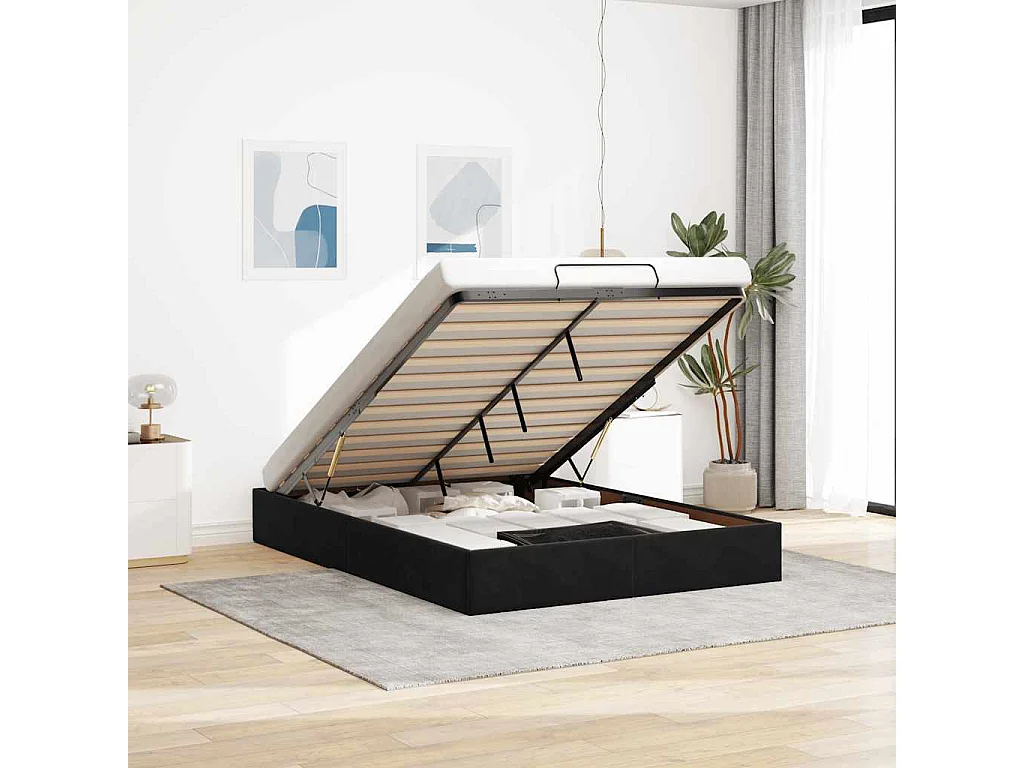 Lit double | Lit adulte | Cadre de lit ottoman noir 140x190 cm velours