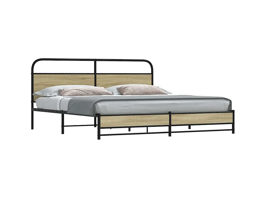 Letto per adulti | Letto matrimoniale | Giroletto senza Materaso in Metallo Rovere Sonoma 193x203 cm