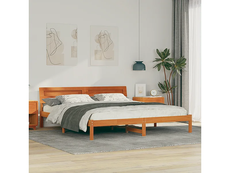 Lit double | Lit adulte | Cadre de lit Marron cire 180x200 cm Bois massif en pin