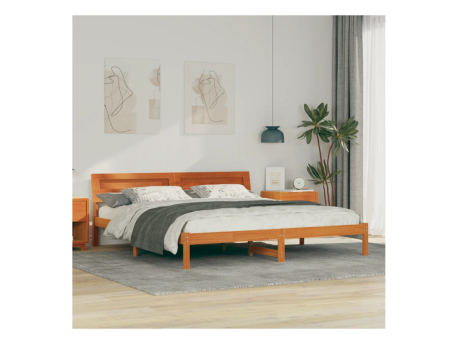 Lit double | Lit adulte | Cadre de lit Marron cire 180x200 cm Bois massif en pin