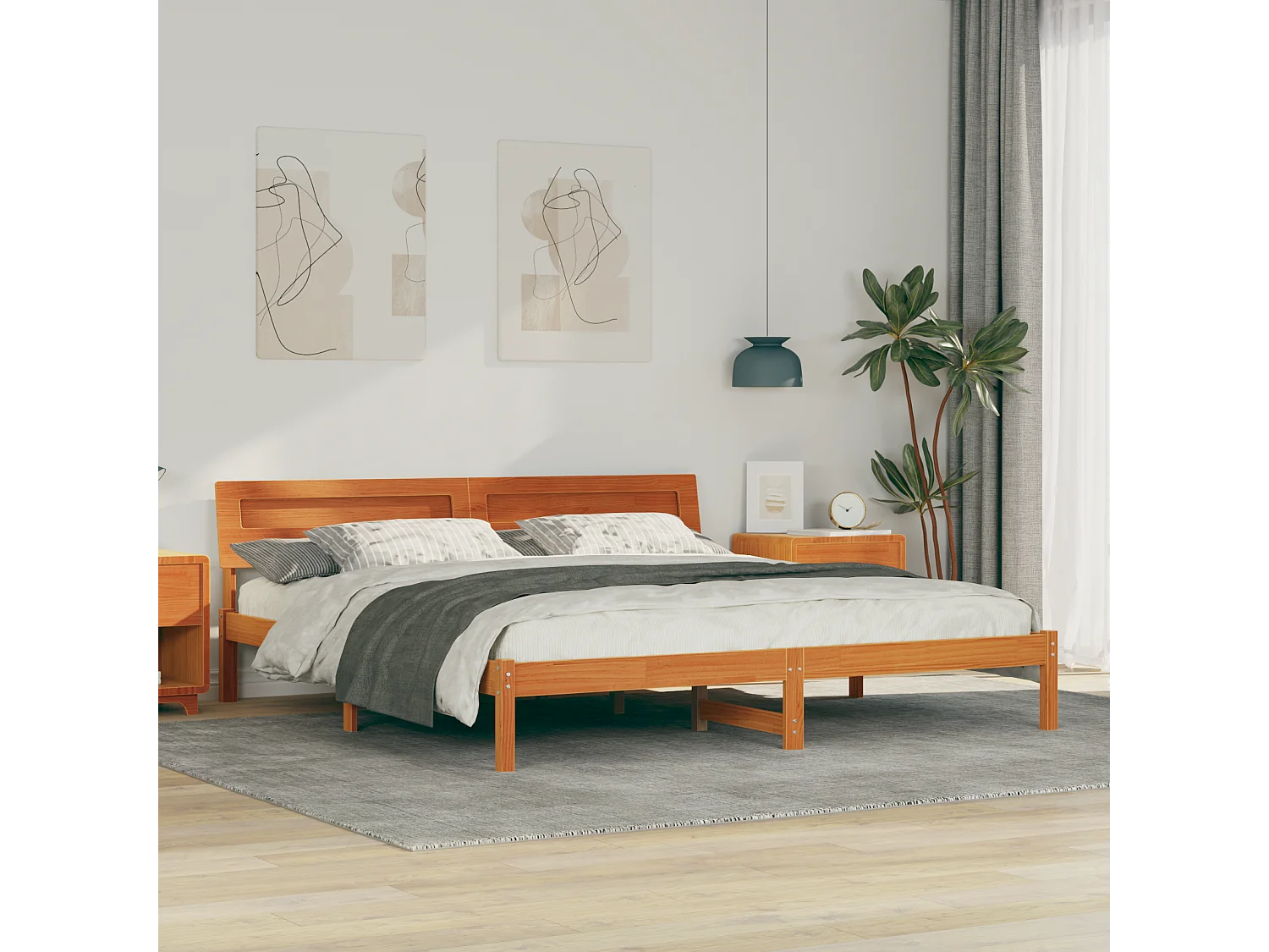 Lit double | Lit adulte | Cadre de lit Marron cire 180x200 cm Bois massif en pin