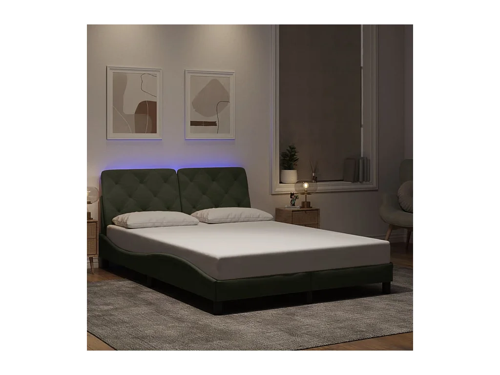 Lit double | Lit adulte | Cadre de lit avec LED gris clair 140x190cm velours