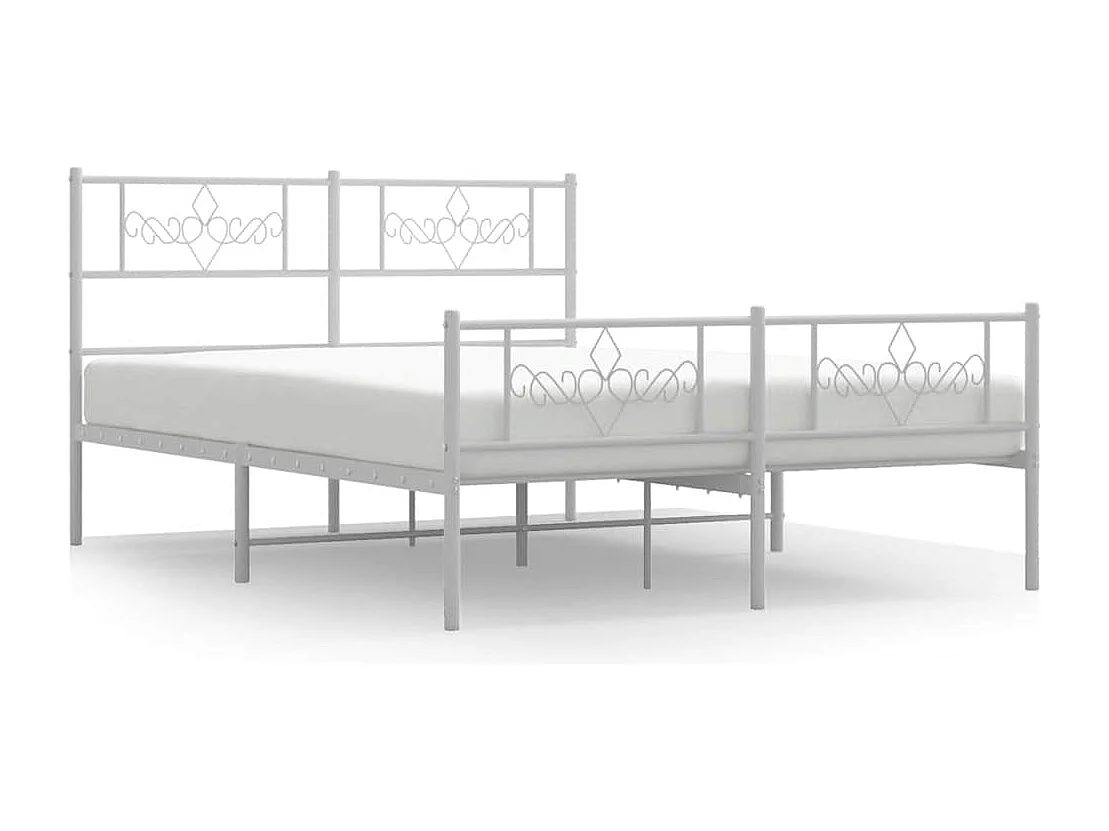Lit double | Lit adulte | Cadre de lit métal et pied de lit blanc 150x200 cm
