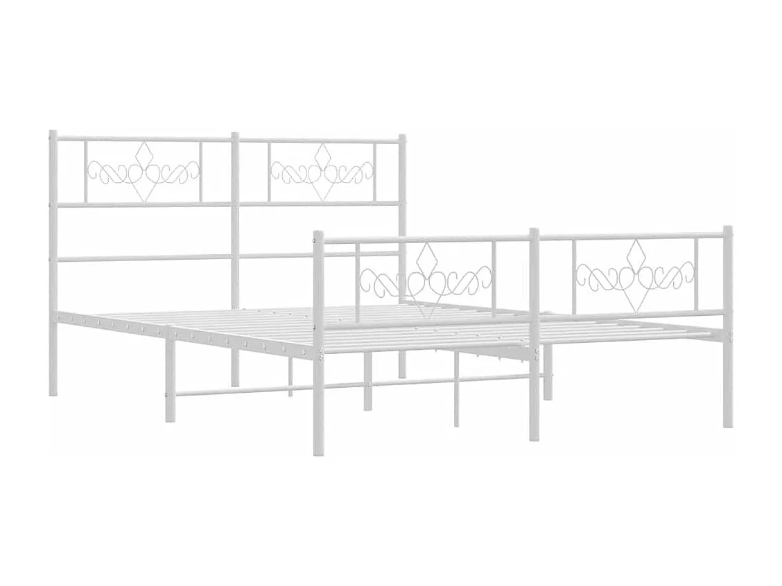 Lit double | Lit adulte | Cadre de lit métal et pied de lit blanc 150x200 cm