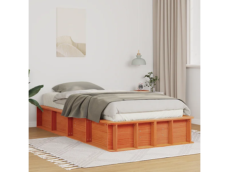 Lit simple | Lit adulte, enfant | Cadre de lit avec stockage Marron cire 100x200 cm bois