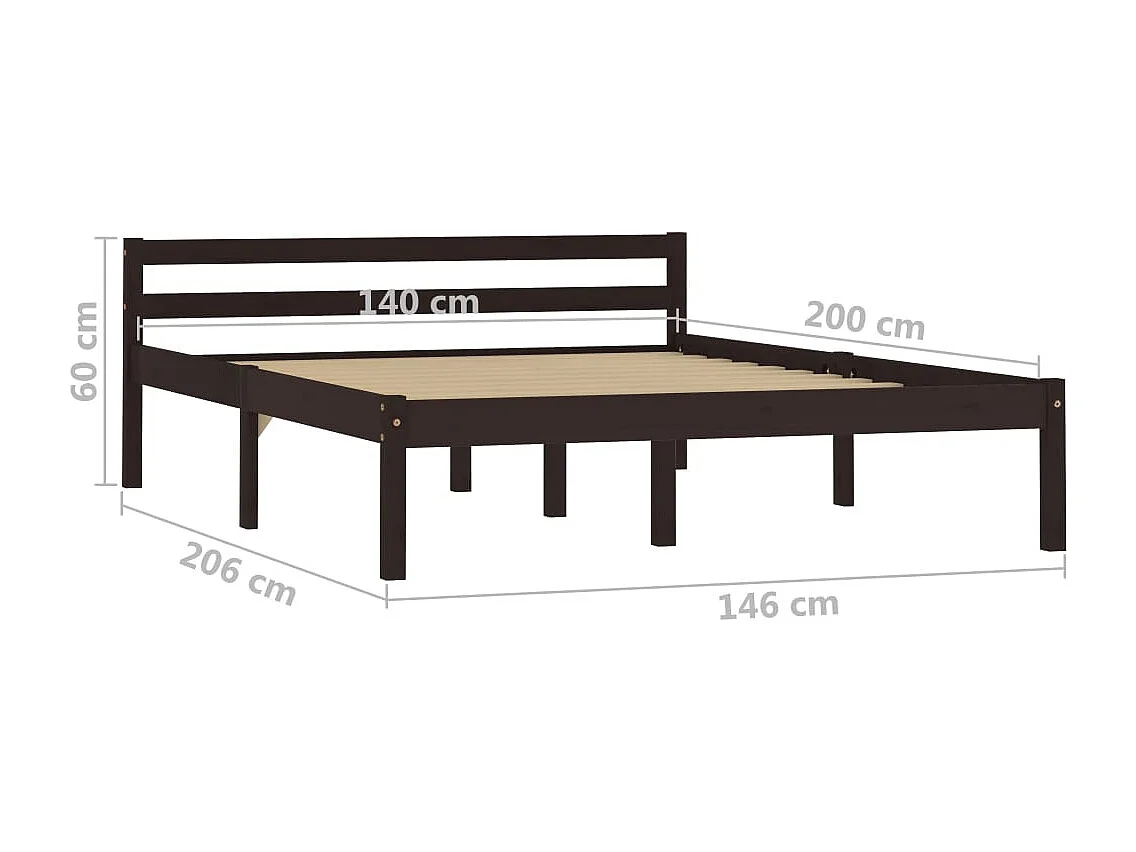 Lit double | Lit adulte | Cadre de lit marron foncé pin massif 140x200 cm