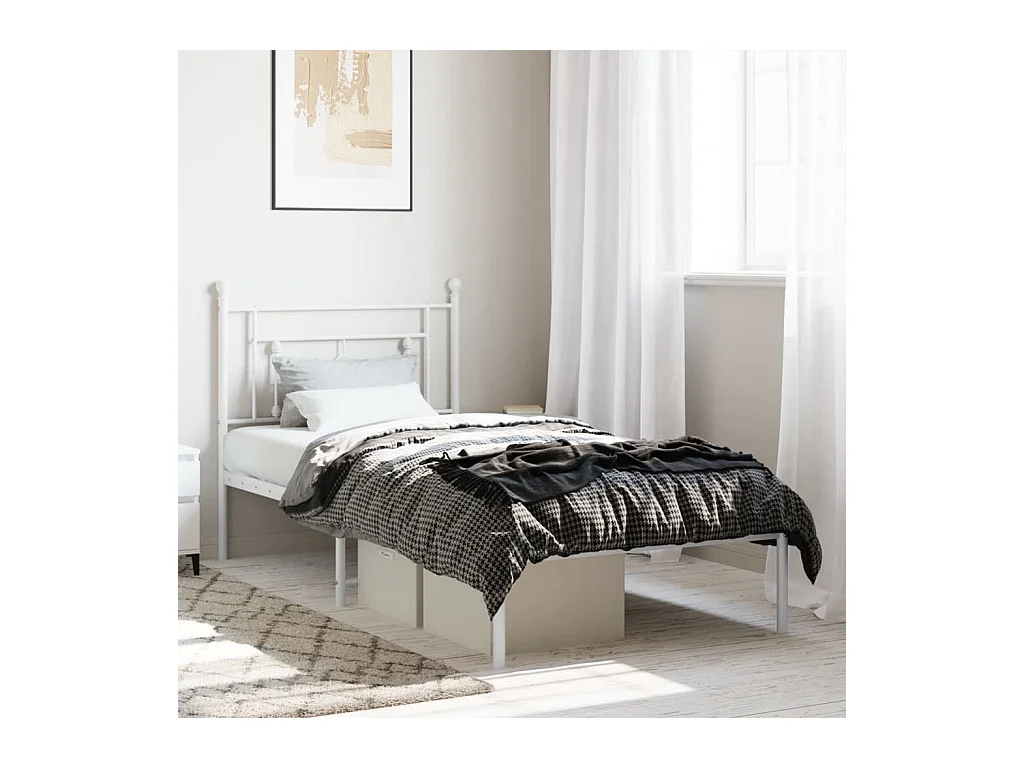 Lit simple | Lit adulte, enfant | Cadre de lit métal avec tête de lit blanc 90x200cm