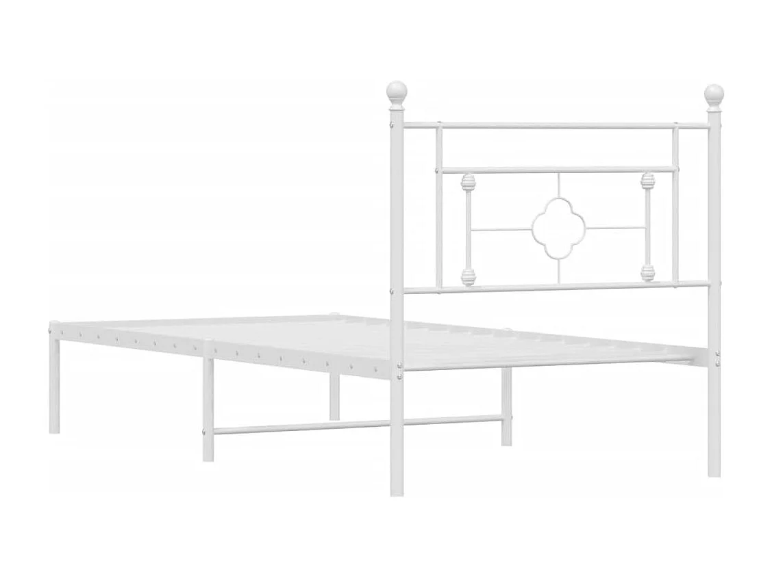 Lit simple | Lit adulte, enfant | Cadre de lit métal avec tête de lit blanc 90x200cm