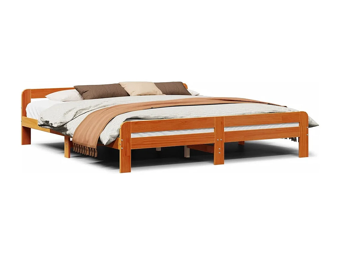 Lit double | Lit adulte | Cadre de lit cire marron 200x200cm bois pin massif