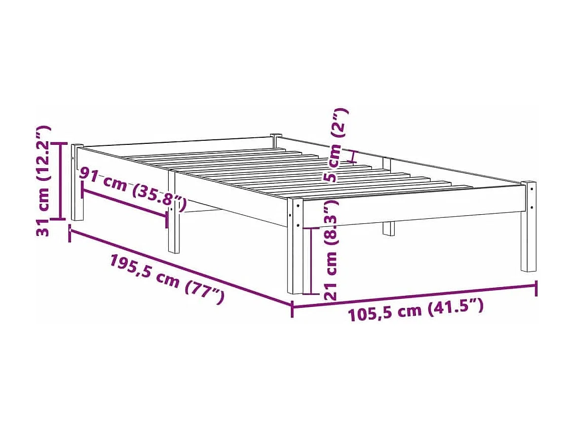 Lit simple | Lit adulte, enfant | Cadre de lit 100x190 cm bois de pin massif