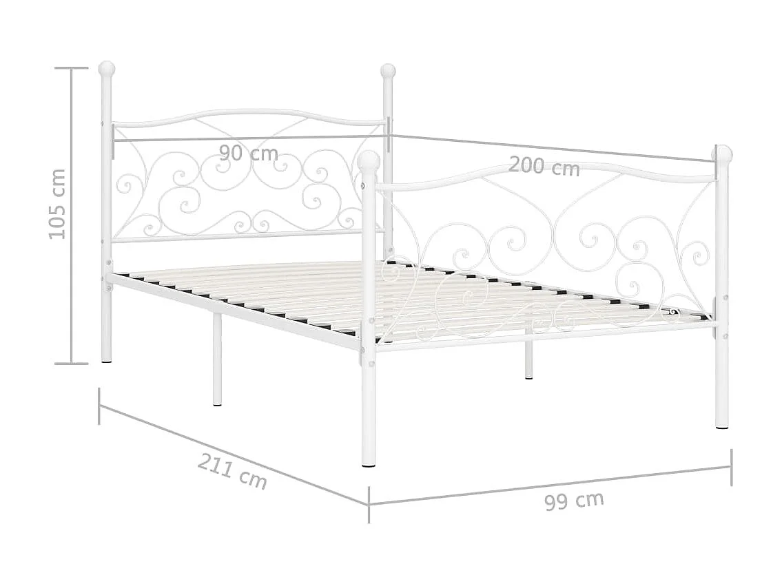 Lit simple | Lit adulte, enfant | Cadre de lit avec sommier à lattes métal 90x200 cm