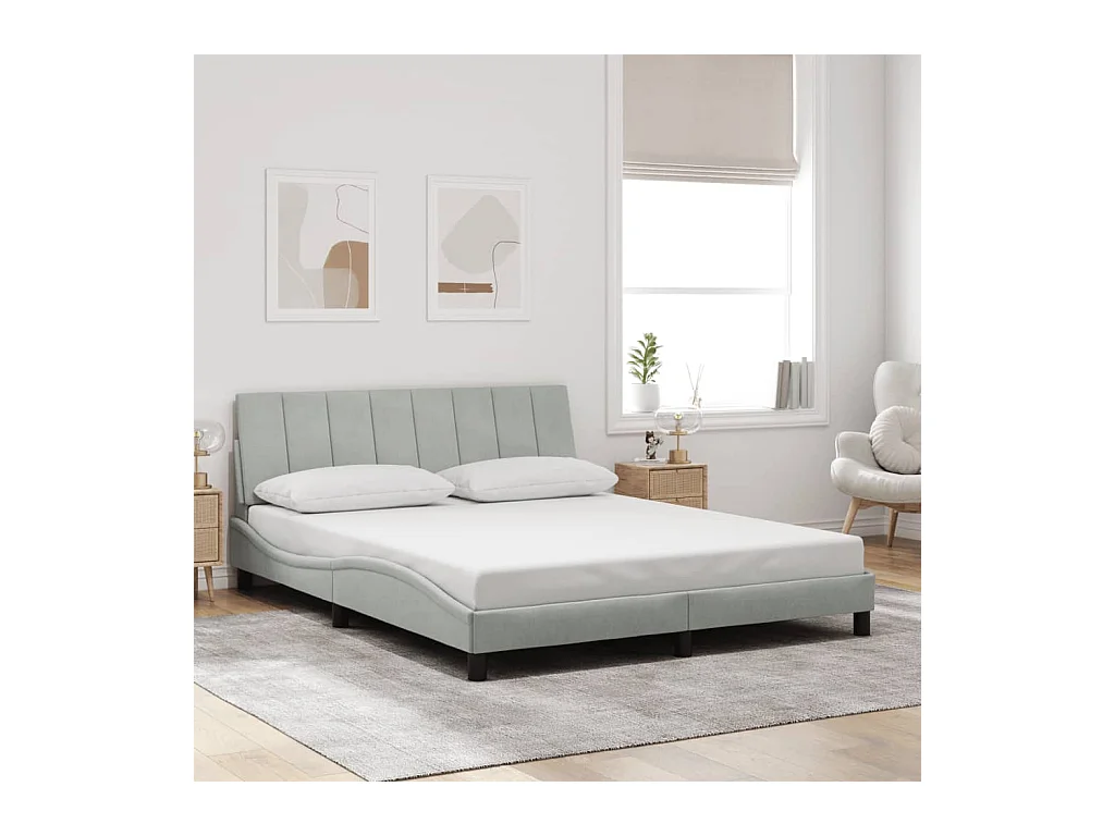 Lit double | Lit adulte | Cadre de lit avec LED gris clair 160x200cm velours