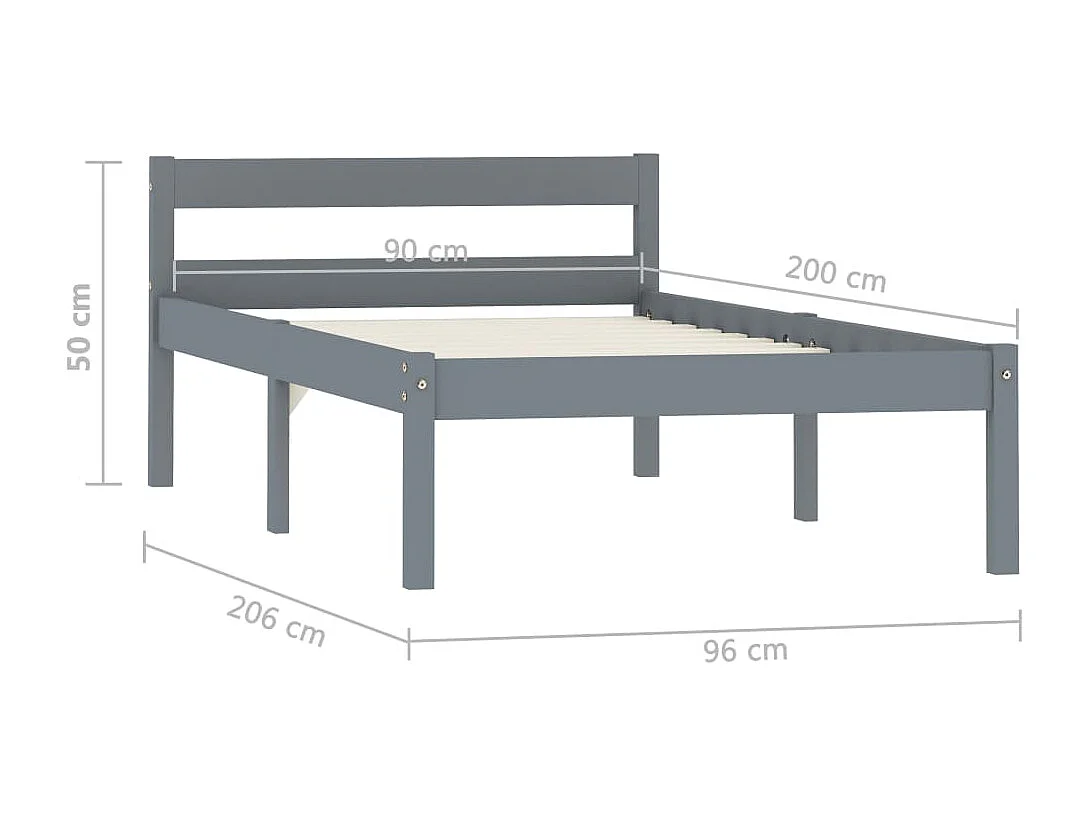 Lit simple | Lit adulte, enfant | Cadre de lit gris bois de pin massif 90x200 cm