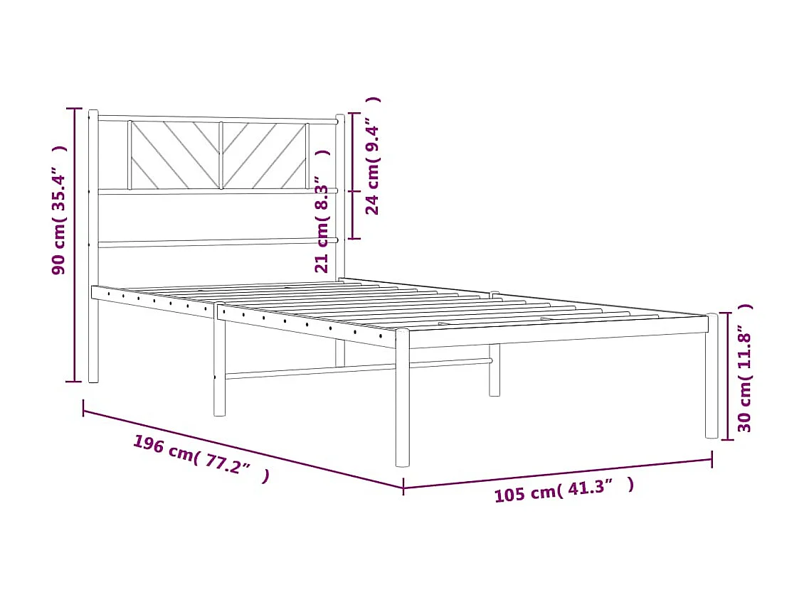 Lit simple | Lit adulte, enfant | Cadre de lit métal et tête de lit blanc 100x190 cm